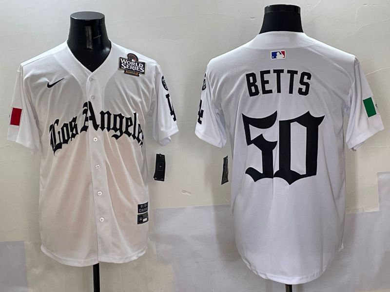 Men Los Angeles Dodgers #50 Betts White Five generations Joint Name 2025 Nike MLB Jersey style 8->los angeles dodgers->MLB Jersey